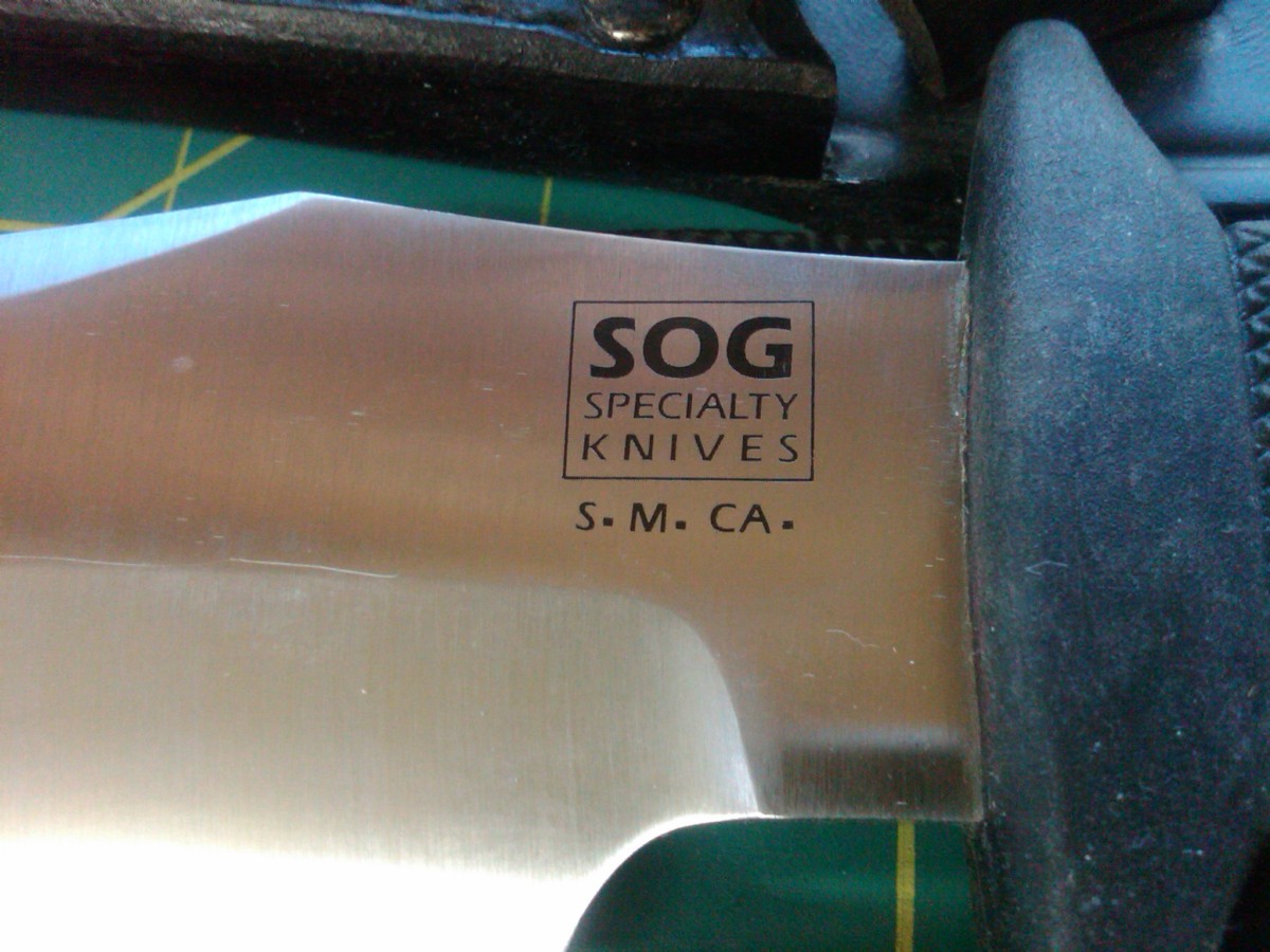 SOG Tigershark SK-5 logo with S.M.CA engraving